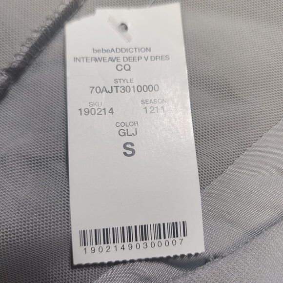 Bebe Interweave Deep V Dress Gray Small NWT - Picture 11 of 16